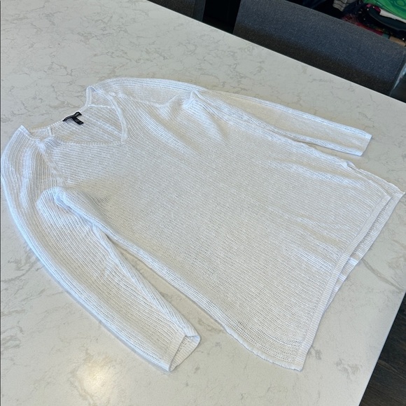 Eileen Fisher Women's White Open Knit V-Neck Long Sleeve Sweater Fisherman Large - Picture 10 of 13